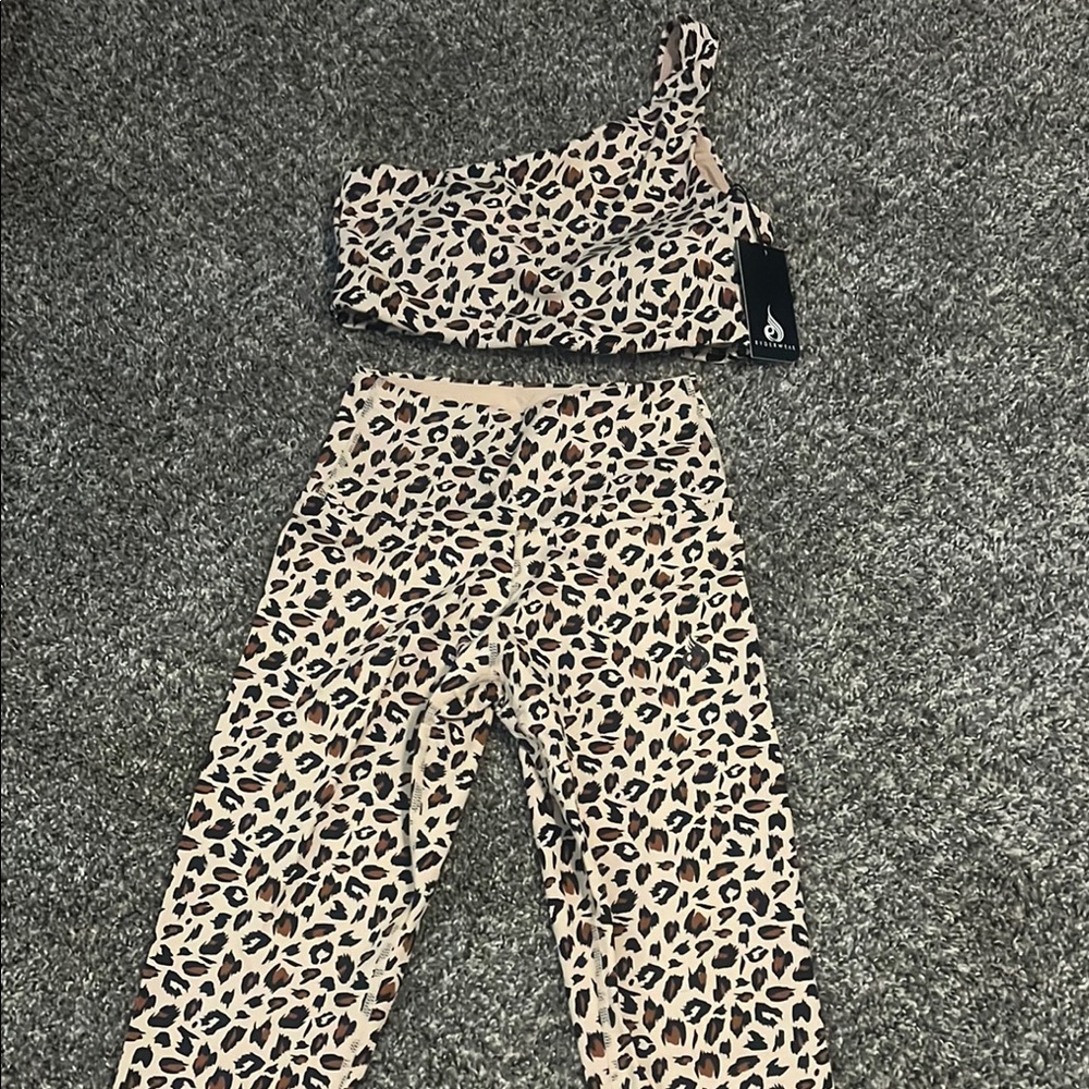 Leopard Print One-Shoulder Top and Leggings Set by Ryderwear.